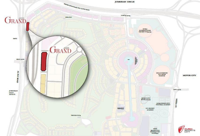 Azizi Grand location map - Azizi Grand at Dubai Sport City