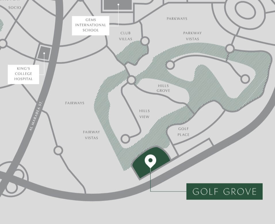 Golf Grove location map - Golf Grove at Dubai Hills Estate by Emaar