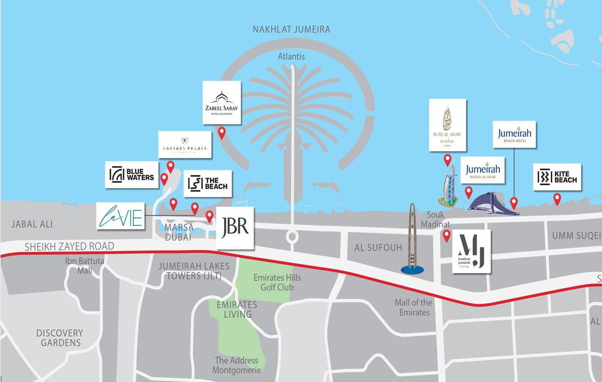 La Vie位置图1-JBR的Dubai Properties的La Vie