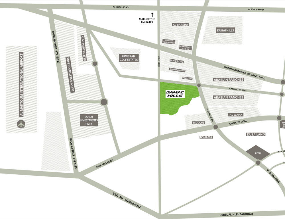 Карта расположения BellaVista Damac Hills - Беллависта в Дамац Хиллз