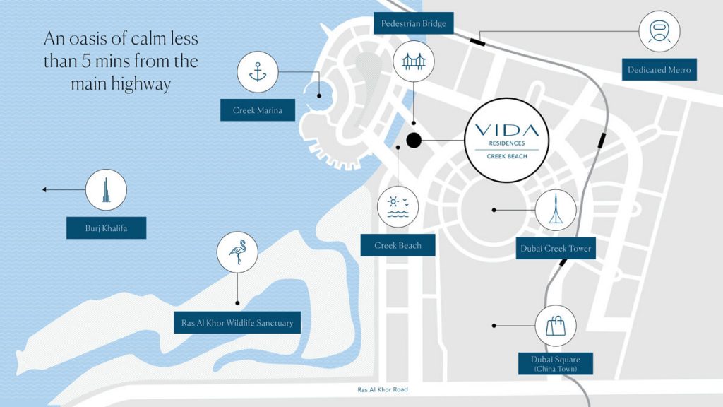 vida residences creek beach location map 1024x576 - Vida Residences at Creek Beach by Emaar